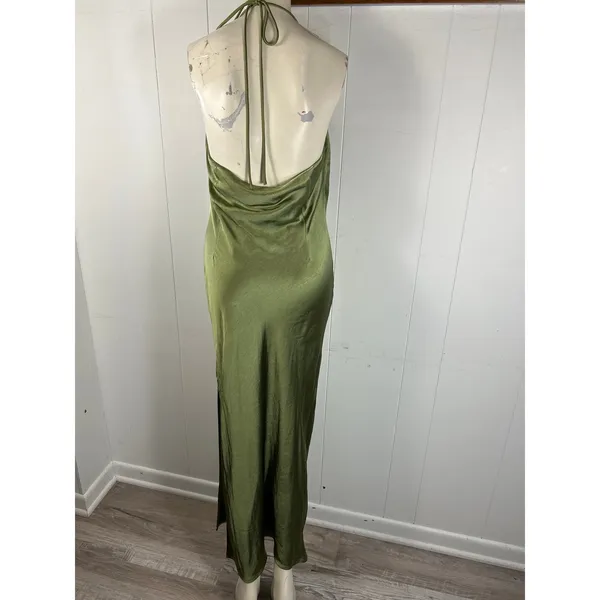 Princess Polly Alissa Green Slit satin strapless halter maxi dress in size 12 - Image 9