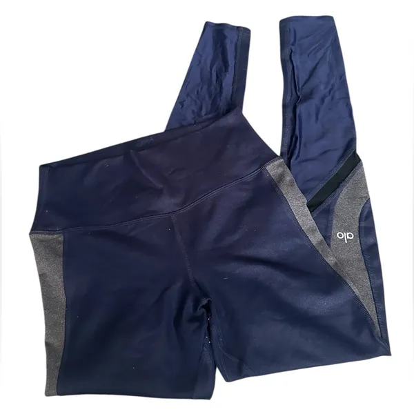 ALO Yoga Blue black and Gray Leggings Moisture-Wicking Comfort - Image 3