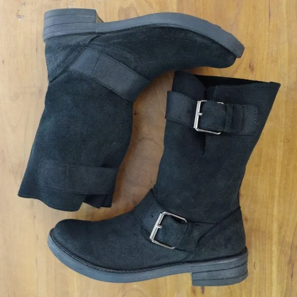 ALDO Italian Made Black Suede Engineer Style Boots US 7.5 EU 38 - Image 7