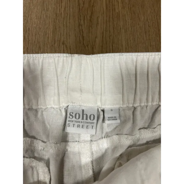 Soho Street New York & Company White Linen Blend Tie Waist Tapered Pants Small - Image 3