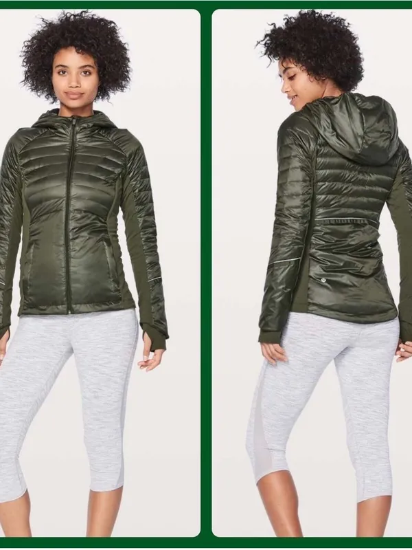 Lululemon down for a run jacket size 6 olive green - Image 2