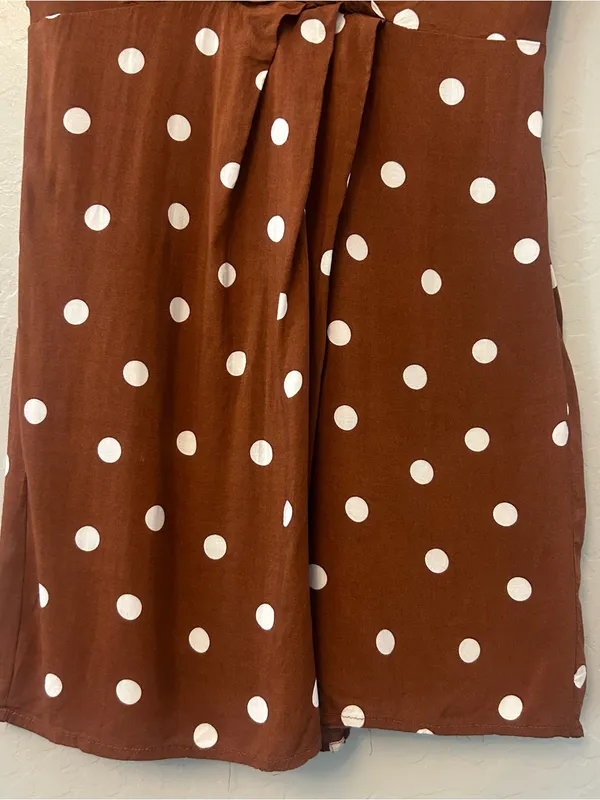 Lulu's Lush louicita rust brown polka dot surplice dress size medium - Image 7