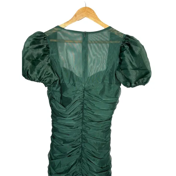 Missguided Ruched Mesh Mini Dress 8 Green‎ Puff Sleeve Bodycon Cocktail NWT - Image 9