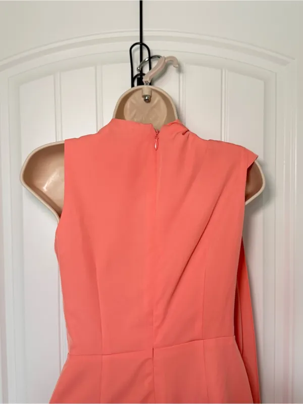 Lavish Alice Size 2 One Shoulder Salmon Pink Cape Mid Dress Cocktail Statement - Image 6