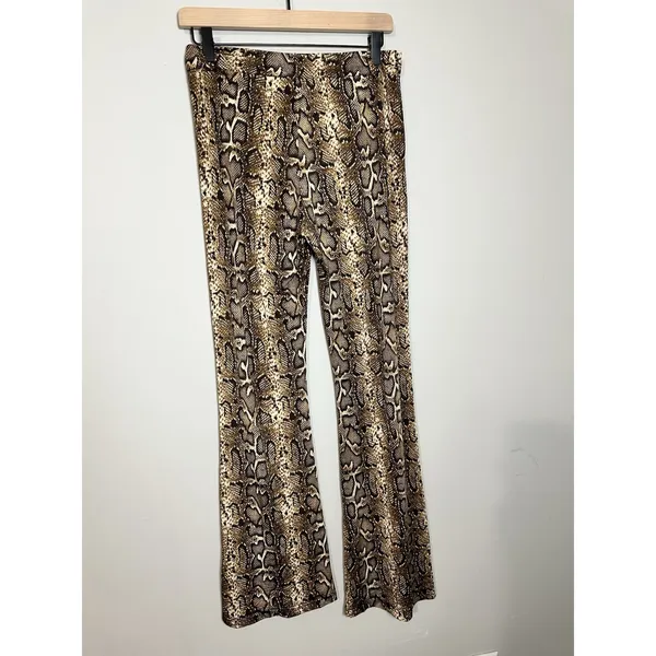 Muche et Muchette‎ Snakeskin Print Flare Pants High Waisted Boho Size S/M - Image 3