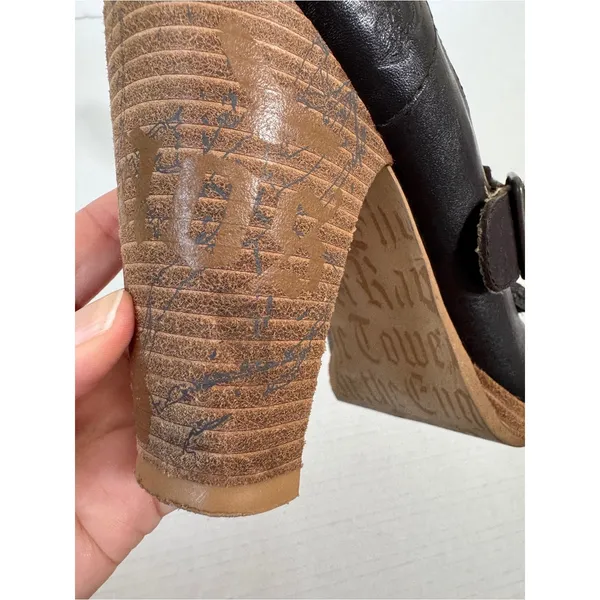 London Underground Brown Leather Mary Jane Heels Womens 8 Fringe Stacked Wood - Image 12