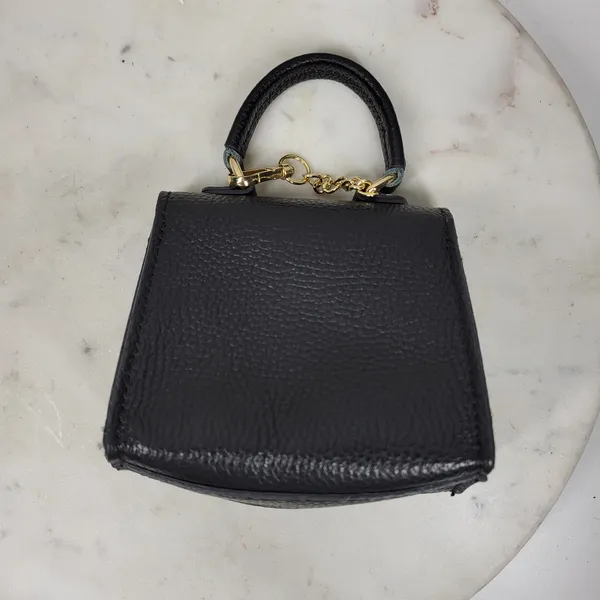 Vintage Italian Mini Black Leather Top Handle Bag Gold Buckle Made in Italy - Image 7