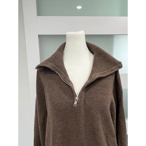 Arach&Cloz Brown boxy fit Quarter Zip Ribbed Pullover Sweater SX-25-07 Size‎ M - Image 5