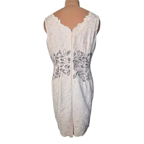 Antonio Melani White Embroidered Sheath Dress 14 Floral‎ Textured Midi Wedding - Image 6