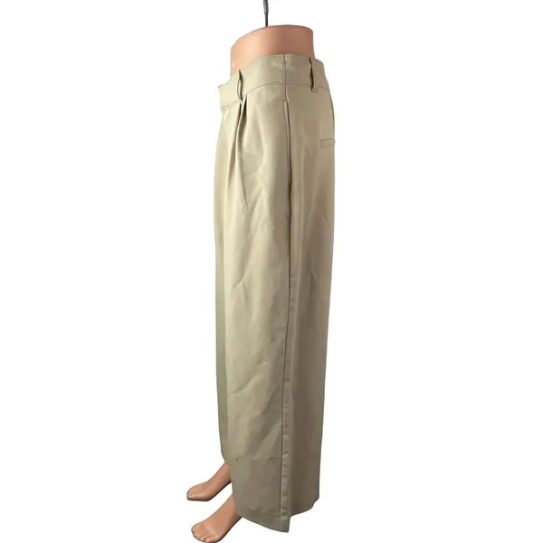 Abercrombie & Fitch Women's Beige Pleated High Rise Wide Leg Trousers Pants M - Image 2