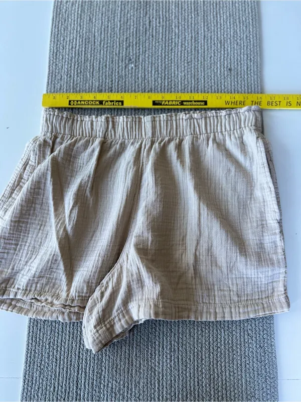 GAP Light Tan Cream Cotton Gauze Elastic Waist Shorts Size Medium - Image 7
