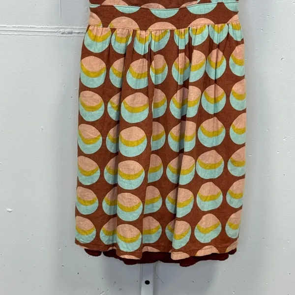 Judith March Brown Geometric Crescent Print Linen Blend Cutout Tie Back Dress S - Image 4