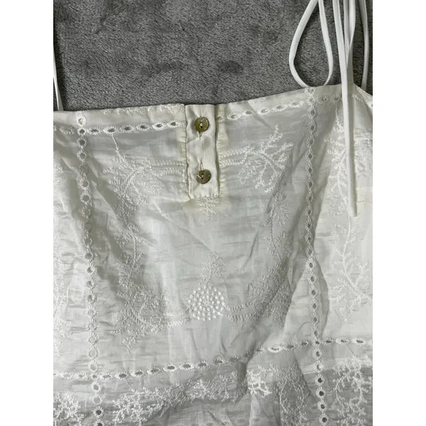 Aur Society Cream Embroidered Eyelet Tie Strap Babydoll Top Size M New Cottage - Image 2