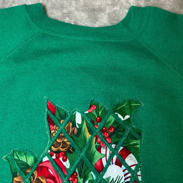 Hanes Vintage 90s‎ Christmas Sweatshirt Womens Large Green Crew Neck Motif Retro - Image 11