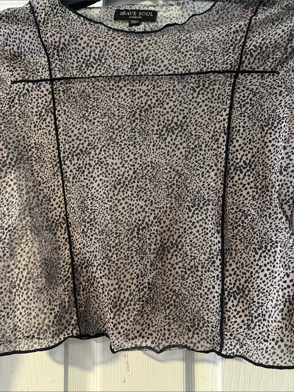 Brave Soul Semi-Sheer Long Sleeve Leopard Print Top in Beige and Black - Image 2