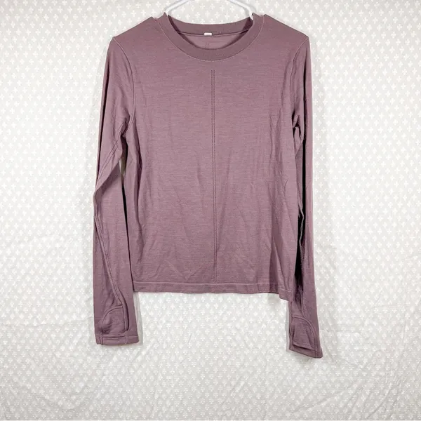 Athleta Women Top Sz M Purple Long Sleeve Crewneck Activewear Workout Thumbholes - Image 2
