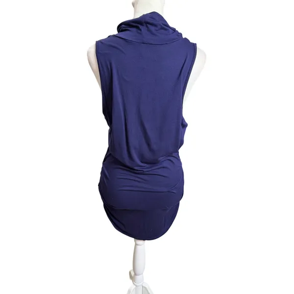 Navy Sleeveless Ruched Turtleneck Tunic L Minimalist Office - Image 3
