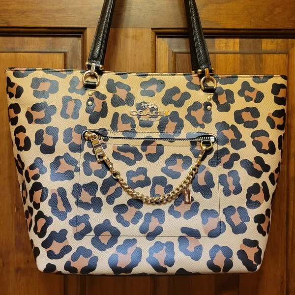 PRICE DROP Coach Town Car Ocelot Leopard Print Tote Leather Tan, Brown & Black - Image 2