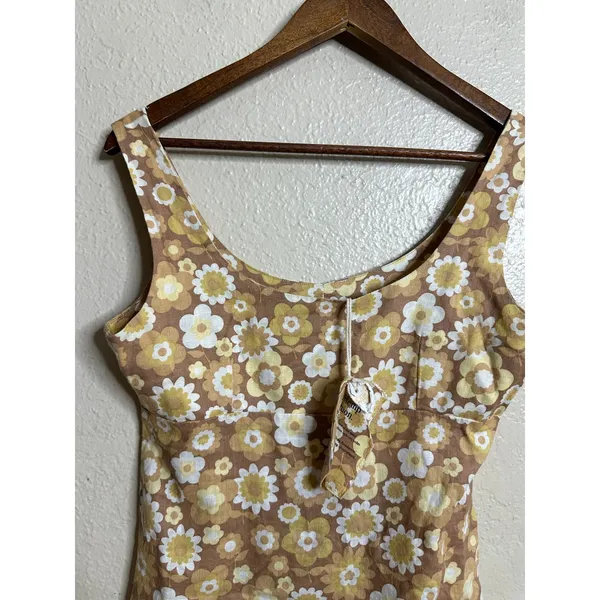 Afends Hemp Tencel Retro Daisy Floral Mini Dress Sleeveless Scoop Neck US 2 - Image 12