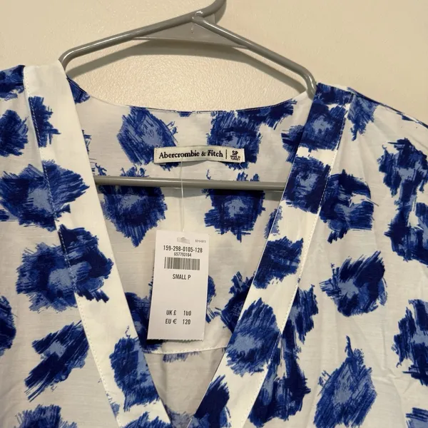 Abercombie NWT Blue Patterened Tiered Midi Tie Waist Shirt Dress Small Petite - Image 5