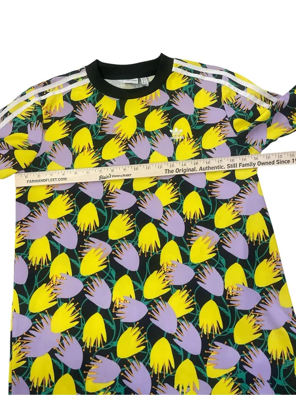adidas bellista Short Sleeve Floral Tee dress- Yellow, Purple & Black - Image 3