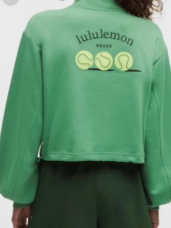 Lululemon Green Cotton Terry Tennis Half Zip Deuce Size L New - Image 6