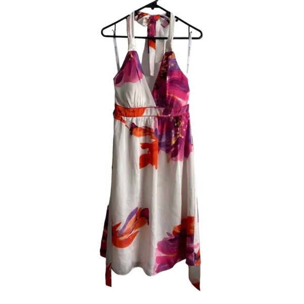 BISOU BISOU Michele Bohbot White/Pink/Orange Dress Size‎ 4 - Image 3
