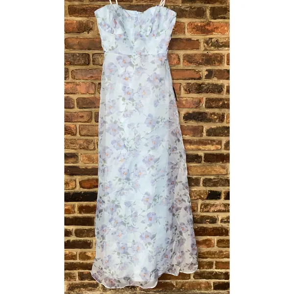 NWT Lulu's Chic Preciousness Blue Floral Organza Bustier Maxi Dress Size Medium - Image 3