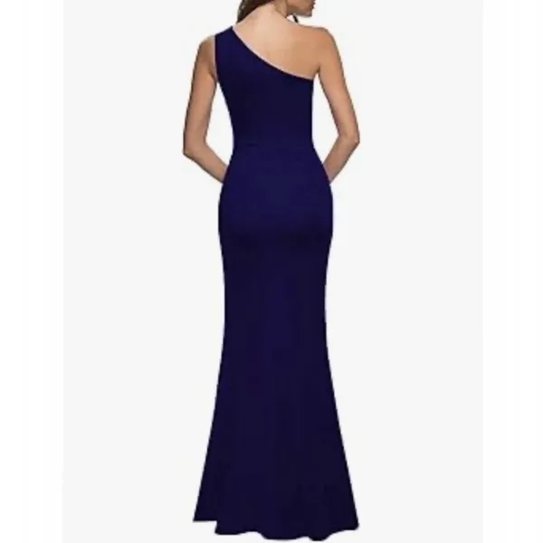 MUSHARE Womens XL One Shoulder Bodycon Mermaid Split Cocktail Dress Navy Blue - Image 2