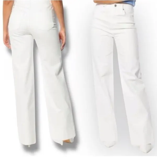 Juicy Couture NWT Women Size 24 White Denim Wide Leg Cuff High Rise Flare Jeans - Image 2