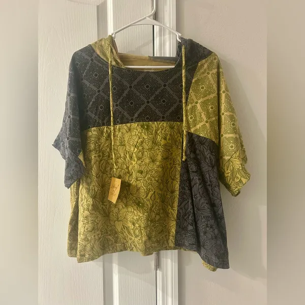 Patchwork Pullover Hoodie Size S/M Green - Image 4