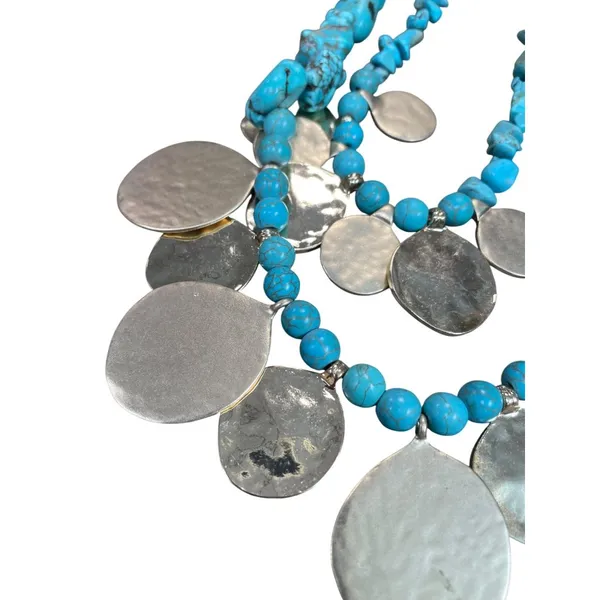 Chicos turquoise Gold metal Statement Boho Bib Tribal metal Knecklace SKU 9577 - Image 2
