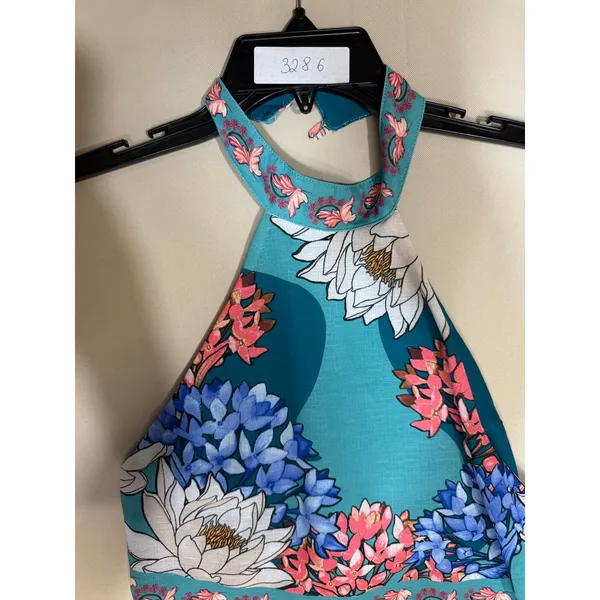 Agua Bendita Darmy blue floral Maxi halter Dress Large - Image 2