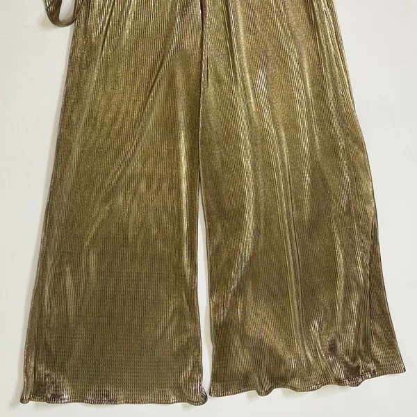 SHOW ME YOUR MUMU Jane Jumpsuit Gold Metallic Wrap Tie‎ Waist Party Glam Small - Image 10