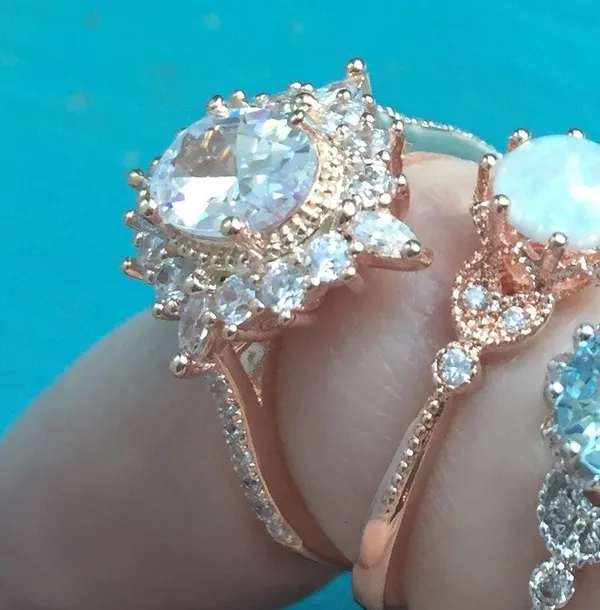 Oval Cut Halo Rhinestone Gold Silver Ring Crystal - Image 5
