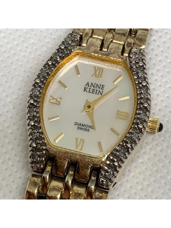 Vintage Anne Klein Swiss Diamond gold tone watch 22mm Quartz Mop dial running - Image 9