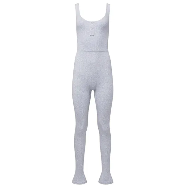 NEW WeWoreWhat Women's Size Small Gray Henley Flare Jumpsuit v6x - Image 3
