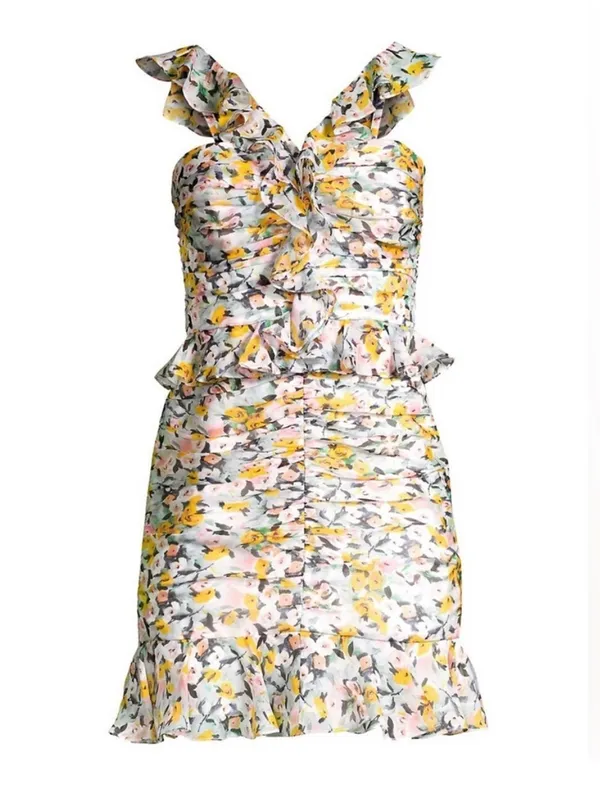 Amur Elyse 100% Silk Chiffon Romantic Ruffle Floral Mini Dress Sz 4 🧡🎀 - Image 2