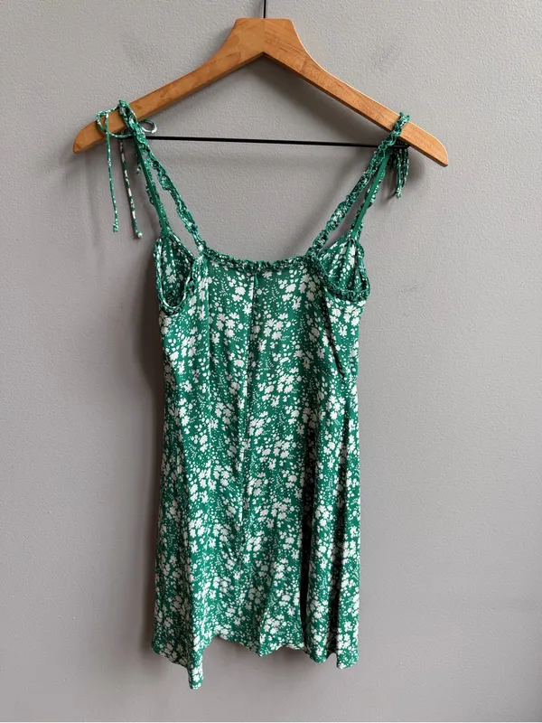 For Love & Lemons Zamira Button Front Dress Kelly Green Floral Mini Slip Dress S - Image 7