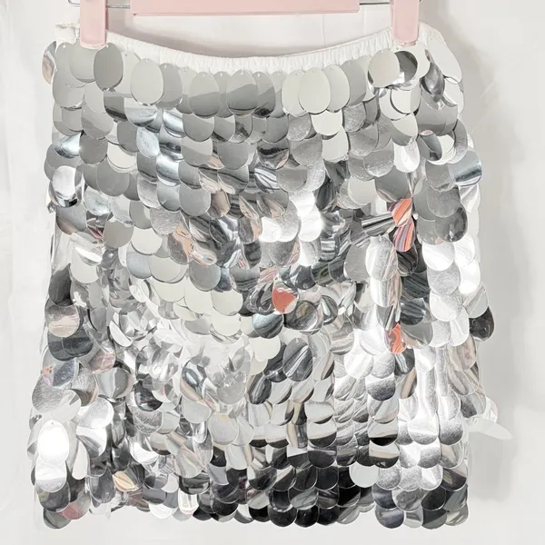 NWT Sparkly Silver Large Sequin‎ Mini Skirt - Image 5