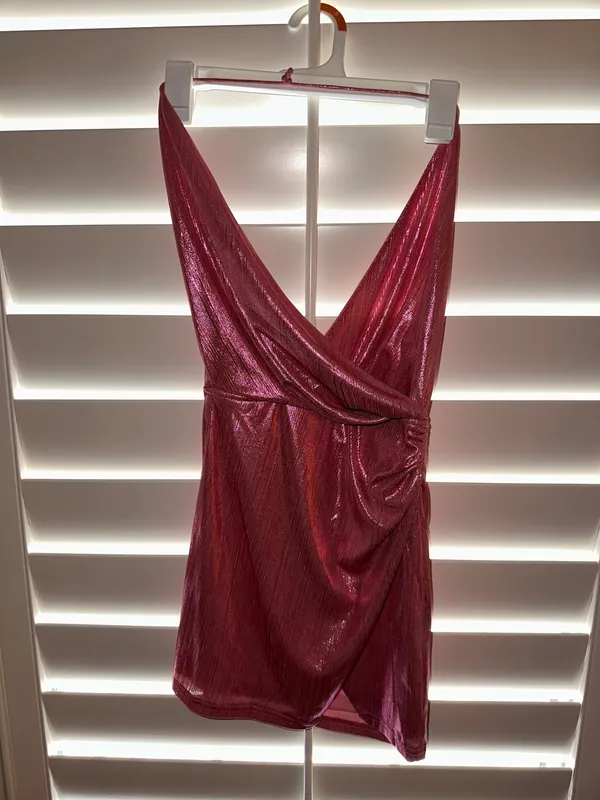 Missie Wrap Front Dress in Pink Metallic - Image 3
