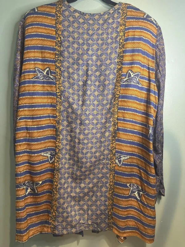 Vintage Adrian Jordan Boho Jacket XL Indigo Tribal Print Shoulder Pads 90s - Image 5