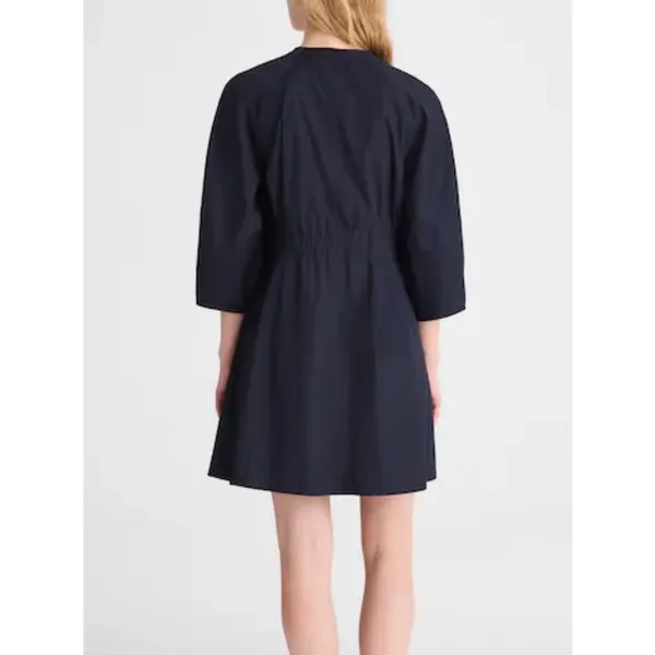 Madewell Sculptural-Sleeve Pleated Mini Dress Navy Cotton Button Front Size 2 - Image 2
