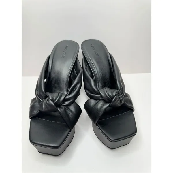 Open Edit Platform Sandals Size 8.5 Black‎ Square Open Toe Knotted Heels - Image 3
