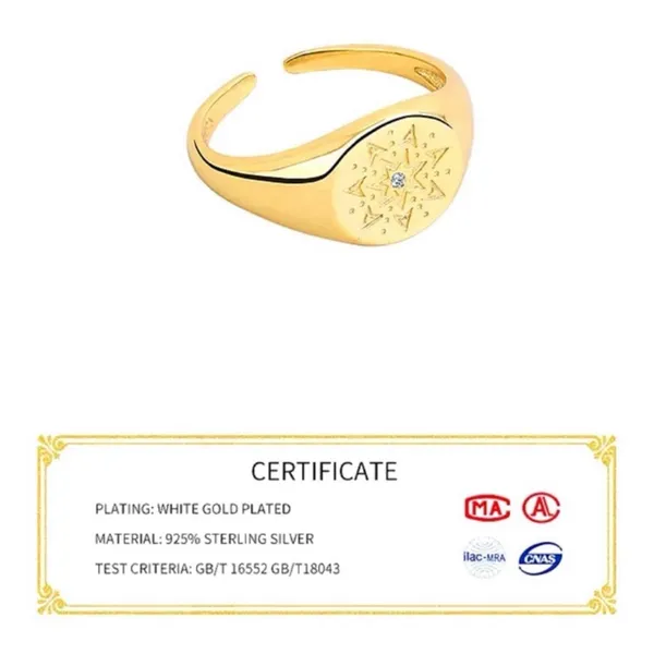 Boutique Unisex White Gold Plated S925 Diamond‎ Signet Sun Ring, Adjustable - Image 9
