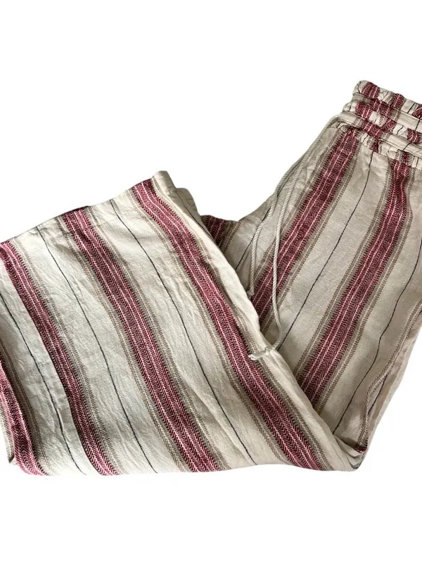 Indigo Rein Cream Lounge Pants with Burgundy and Navy Stripes - Image 2