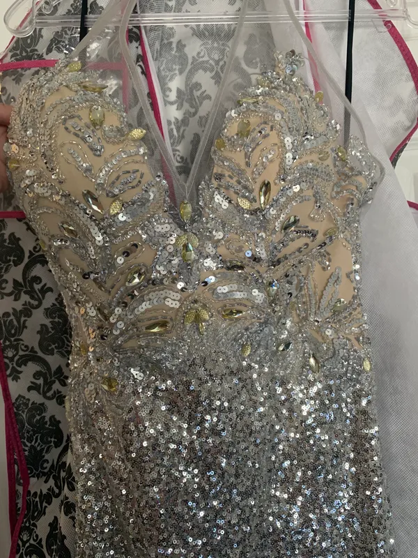 Silver Sequin Prom Dress - Image 6