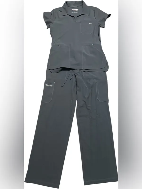 Women's Straight-Leg Scrub Pants in Charcoal Gray - Modern Professional - Image 3