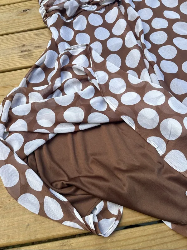 Connected Woman 18W Brown White Polka Dot Ruched Chiffon Midi Dress NWT - Image 4