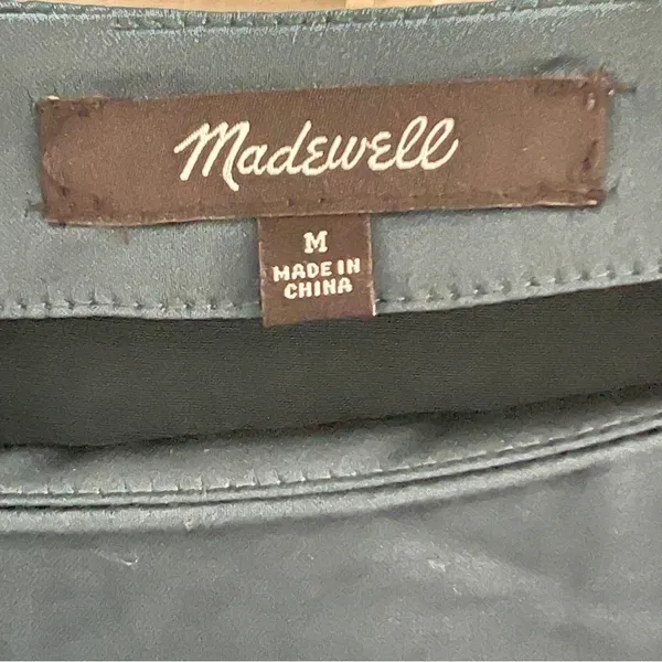 NWOT MADEWELL Long Bell Sleeve Satin Shift Dress in‎ Smoky Spruce, Medium - Image 11